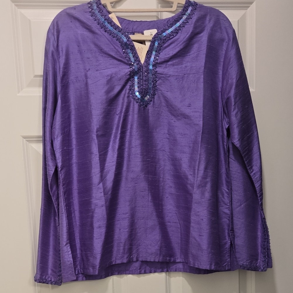 Silk Lavender Women's Top with Embellished Neckline